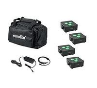 EUROLITE Juego de 4 baterías IP Flat Light 3 sw + Cargador + Bolsa blanda