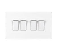 EUROLITE Placa plana sin tornillos de metal blanco mate 4 pandillas 10Amp 2 interruptor de luz blanco Rockers
