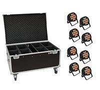 EUROLITE Set 8x LED IP PAR 12x8W QCL Spot + Estuche con ruedas