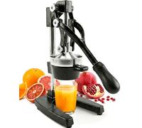 Eurolux Exprimidor de cítricos de hierro fundido, prensa manual de grado comercial, exprimidor de encimera para jugo de frutas frescas (taza de acero inoxidable adicional) (negro)