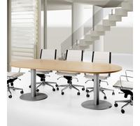 Euromof Mesa de Juntas Ovalada. 240x100 cm. Color Wengué. con Bases Cilíndricas de Metal Gris.