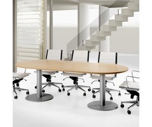 Euromof Mesa de Juntas Ovalada. 240x100 cm. Color Wengué. con Bases Cilíndricas de Metal Gris.