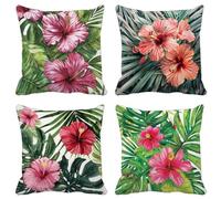 Europa Del Norte Fundas Cojines 60X60 Juego de 4 Cojines Exterior Suave Cuadrado Lavables Funda Cojin Flor Patrón con Cremallera Invisible para Decoracion Hogar Salon Jardín Patio Cushion Cover L21-A
