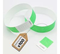 Europaband Juego de 100 pulseras tyvek para identificación en eventos y tardes, resistentes a las roturas e impermeables (verde)