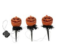 EUROPALMS Juego de 3 calabazas de Halloween con estaca, 39 cm, juego de luces de barra como decoración de jardín