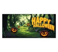EUROPALMS Pancarta de Halloween, bosque fantasma, 400 x 180 cm, pancarta decorativa como decoración espeluznante para cualquier evento