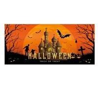 EUROPALMS Pancarta de Halloween, casa encantada, 400 x 180 cm, pancarta decorativa como decoración espeluznante para cualquier evento