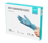 EUROPAPA® 100 Guantes De Vinilo Desechables, Guantes De Examen, Sin LÁTex, Sin Polvo, Guantes De Vinilo Disponibles En Tallas S, M, L Y XL (Azul, L)