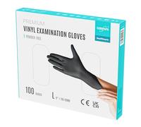 EUROPAPA® 100 Guantes De Vinilo Desechables, Sin LÁTex, Sin Polvo, En Tallas S, M, L Y XL, Disponibles (Negro Premium, L)