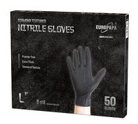 EUROPAPA 50x guantes de nitrilo extra gruesos DiamantGrip guantes desechables negros y naranjas guantes de protección de montaje guantes de trabajo sin polvo y sin látex (L, Negro)