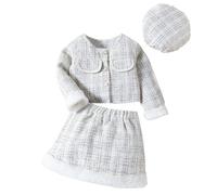 Europe and The States - Traje de fragancia pequeño para niñas, abrigo peludo + falda + boina, tres conjuntos de moda para adolescentes (blanco, 2-3 años)