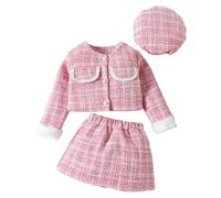 Europe and The States - Traje de fragancia pequeño para niñas, abrigo peludo + falda + boina, tres conjuntos de moda para adolescentes (rosa, 1-2 años)
