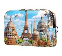 Europe Travel Architecture - Bolsa de cosméticos para mujer, neceser de viaje, grande, bolsa organizadora con cremallera, multicolor, 18.5x7.5x13cm/7.3x3x5.1in, Neceser