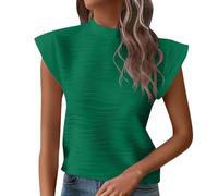European and Border Independent Station Summer New - Camiseta de manga corta con botones y media altura texturizada con rayas y botones, verde, L