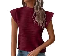 European and Border Independent Station Summer New - Camiseta de manga corta con botones y media altura texturizada con rayas y botones, rojo, XL