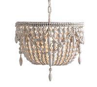 European Minimalist Olive Bead Chandelier Farmhouse Princess Girl Children's Room Hanging Lamp Rustic Globe Wood Bead Living Room Pendant Light Kitchen Ceiling Light Dining Room White Fixture E14