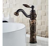European Natural Jade countertop Basin Hot and Cold Water Faucet All Copper Black American Art Pot Marble Antique Faucet, Black Jade [Non-rotatable]