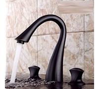 European Style Full Copper Three-Hole Double Handle Toilet Faucet Hot and Cold washbasin Basin Split Bathroom Cabinet Three-Piece Set, Black Bronze