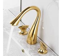 European Style Full Copper Three-Hole Double Handle Toilet Faucet Hot and Cold washbasin washbasin Split Bathroom Cabinet Three-Piece Set, Gold