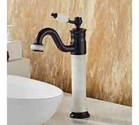 European Style Natural Jade countertop Basin Hot and Cold Water Faucet All Copper Black American Art Pot Marble Antique Faucet, White Jade Square