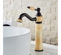 European Style Natural Jade countertop Basin Hot and Cold Water Faucet All Copper Black American Art Pot Marble Antique Faucet, Topaz Rotation