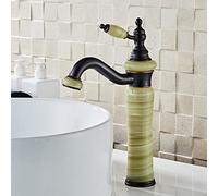European Style Natural Jade countertop Basin Hot and Cold Water Faucet All Copper Black American Art Basin Marble Antique Faucet, Green Jade Pagoda