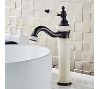European Style Natural Jade countertop Basin Hot and Cold Water Faucet All Copper Black American Art Pot Marble Antique Faucet, White Jade Pagoda