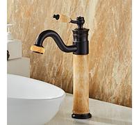 European Style Natural Jade countertop Basin Hot and Cold Water Faucet All Copper Black American Art Pot Marble Antique Faucet, Topaz Square