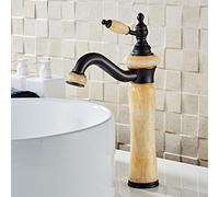 European Style Natural Jade Platform Basin Hot and Cold Water Faucet All Copper Black American Art Basin Marble Antique Faucet, Topaz Pagoda