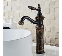 European Style Natural Jade Platform Basin Hot and Cold Water Faucet All Copper Black American Art Basin Marble Antique Faucet, Black Jade Pagoda