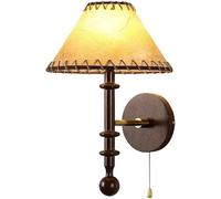 European Style Wall, Hand-Made Parchment Shade Wall Lamp, Vintage Walnut Wall Light with Zipper Switch, Wall Mount Light Fixture for Bedroom, Living Room, Dining Room