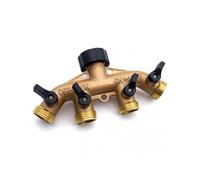(European Teeth,Brass Spray Paint)Brass Garden Hose Splitter 4 Way With Shut Off Valves Leak-Proof Ball Valves No Drips for Outdoor Yard Watering