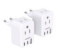 European Travel Plug Adapter, International Plug Adapter, Italy Spain Power Adapter, 2 Outlets 2 USB C Ports, Type C Adapter Travel Cruise Essentials for Amercian US to Most Europe France Germany EU