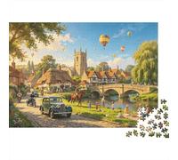 European Village Adulto Jigsaws 1000Piezas Recycled Material Stone Bridge Jigsaw Puzzle Educational Game Decompression Parent Child Game Props for Home 38x26cm/1000pcs