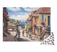 European Village Street Puzzles 1000 Piezas Papel Reciclado Biking Boys Puzzle for Chico & Chica Divertido Present & Activity for Home Great Gift for Boy & Girl‘s Birthday 38x26cm/1000Ps