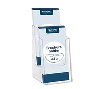 Europel 350105 - Soporte para folletos y folletos de 2 niveles para un documento plegado en 1/3 de tamaño A4, folleto de construcción de acrílico transparente, dispensador de menú de folleto, oficina,