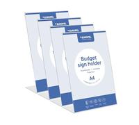 Europel Budget - Juego de 4 soportes de mesa en L, DIN A4 alto, poliestireno transparente de 1,5 mm, soportes para menús y folletos para restaurantes, hoteles, conferencias y recepciones