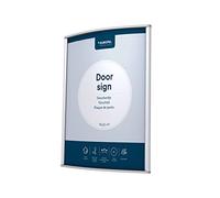 EUROPEL Cartel para puerta, simple y elegante, ligeramente curvado, 15 x 20 cm. Fijación atornillada o adhesiva, orientación vertical u horizontal, cubierta de PVC antirreflejos, color plateado,
