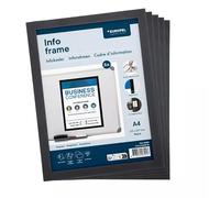 Europel Marco de información magnético A4 negro, juego de 5, portadocumentos magnético para pizarras, superficies de metal y máquinas, cambio rápido de documentos, marco de información resistente para