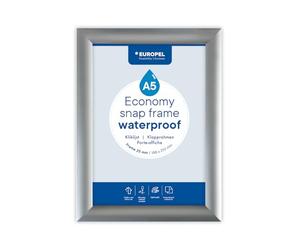 Europel Marco Economy Snap A5, impermeable, color plateado, perfil de aluminio de 25 x 11 mm, para pósteres de 14,8 x 21 cm, película antirreflectante, visualización de publicidad, menús, hotel