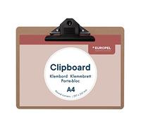 Europel Portapapeles de madera duradera con clip de metal negro y agujero oculto para colgar, portapapeles A4 y tablero de papel para escuela, aula, oficina, negocios, restaurante, almacén, marrón,