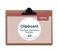 Europel Portapapeles de madera, tablero duro de madera duradera con clip de metal negro y agujero oculto para colgar, tablero de papel A3 para aula, oficina, negocios, restaurante, almacén, 197003,