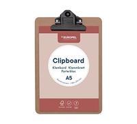 Europel Portapapeles de madera, tablero duro de madera duradera con clip de metal negro y agujero oculto para colgar, tablero de papel A5 para aula, oficina, negocios, restaurante, almacén, 197002,