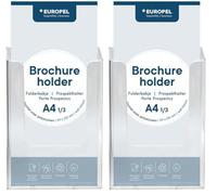 Europel Soporte para Folletos de Pared, Tamaño A4 1/3, Soporte y Dispensador de Literatura de Acrílico Transparente, Folletos y Menús para Oficina, Restaurantes y Recepción, Retrato (Paquete de 2)