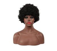 Europeo Y Peluca Femenina Pelo Corto Y Rizado Cabeza De Explosión Africana Sombrero De Red Rosa Peluca De 26 Cm