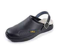 EuroRoutier Work Slipper, Zuecos Zapatilla, Chanclas de piel con correa giratoria y hebilla de metal OB A-E-FO SRC