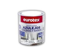 EUROTEX Pintura para Azulejos al Agua con muy buena adherencia SIN imprimación - Disponible en una gran variedad de colores - En Brillante o Satinado - Formato 750 ml (Gris Azulado Satinado)