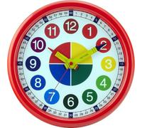Eurotime 80015-01 - Reloj de pared infantil de cuarzo con segundero, esfera de aprendizaje completa, carcasa de plástico rojo y cubierta de plástico