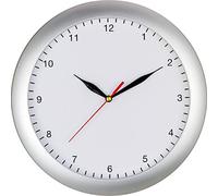 Eurotime Reloj de Pared de Cuarzo, 29 cm, Caja de plástico Plateado, Tapa de Cristal, Esfera de 12 dígitos, Movimiento silencioso, sin tictac, Agujas Negras, segundero Rojo (números pequeños)