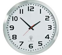 EUROTIME Reloj de pared radiocontrolado de 50 cm, carcasa de aluminio, cristal auténtico, dial transparente de 12 dígitos, ajuste automático de hora y horario de verano e invierno, reloj de pared para salón u oficina, segundero rojo, montaje en pared, solo para interiores, 56863